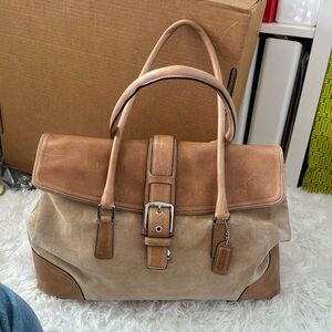 Coach Two-Tone Tan and Beige Suede Shoulder Bag